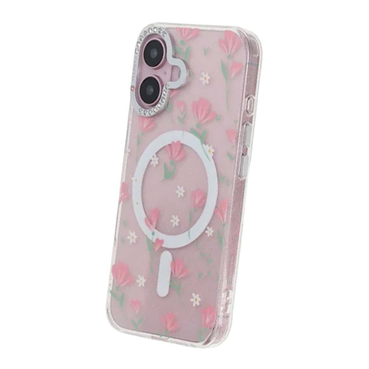 iPhone 16 Kuori Kukkakuvioinen MagSafe Vaaleanpunainen