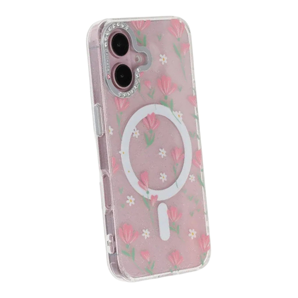 iPhone 16 Kuori Kukkakuvioinen MagSafe Vaaleanpunainen
