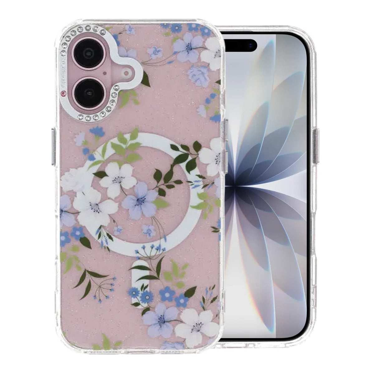 iPhone 17 Kuori kukkakuvioinen MagSafe Sininen