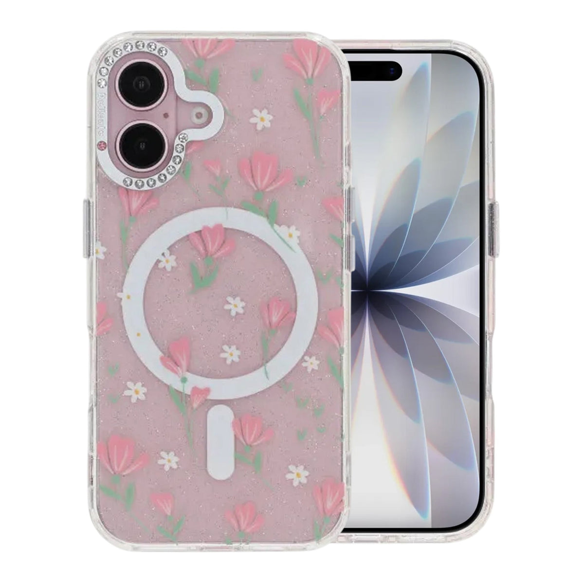 iPhone 17 Kuori kukkakuvioinen MagSafe Vaaleanpunainen