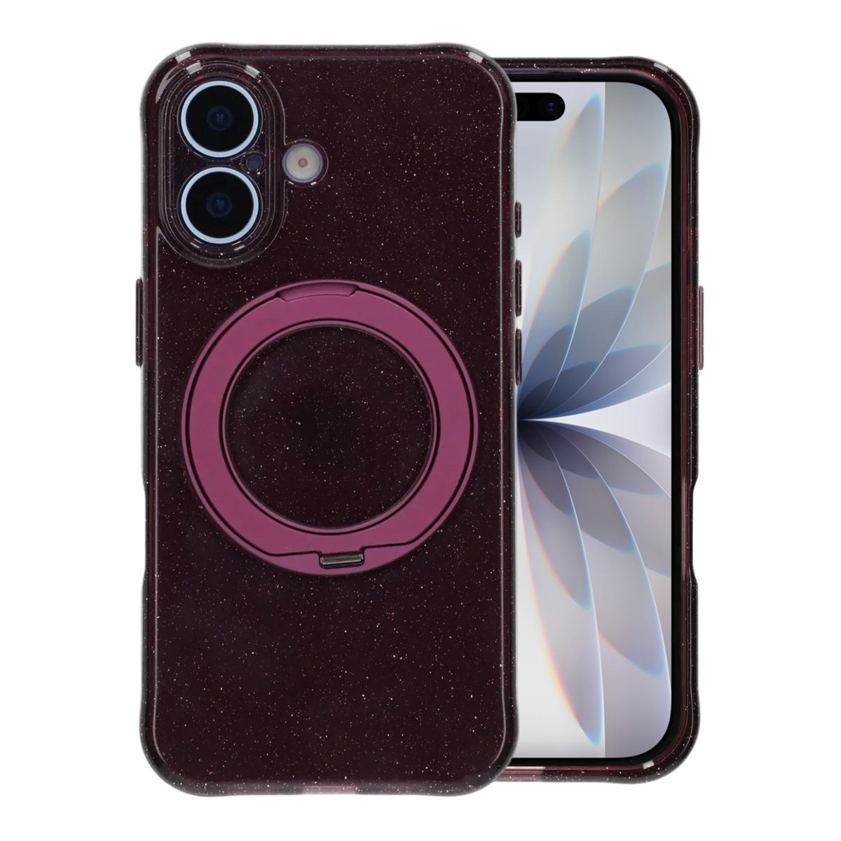 iPhone 17 Kuori Glitter Teline MagSafe Tummanpunainen
