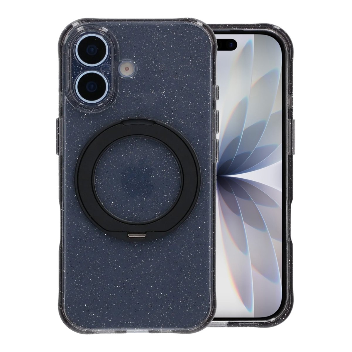 iPhone 17 Kuori Glitter Teline MagSafe Musta