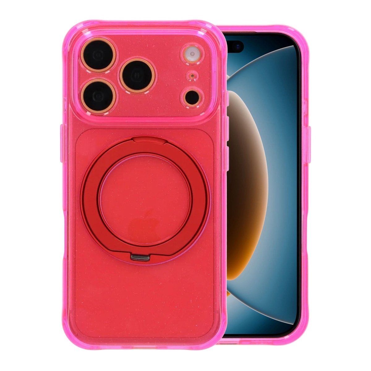 iPhone 17 Pro/iPhone 18 Pro Kuori, glitteriä, teline, MagSafe, Punainen