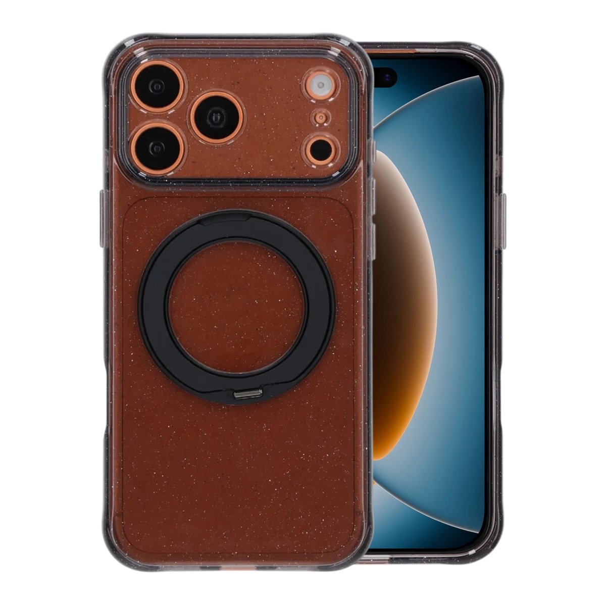 iPhone 17 Pro/iPhone 18 Pro Kuori, glitteriä, teline, MagSafe, Musta