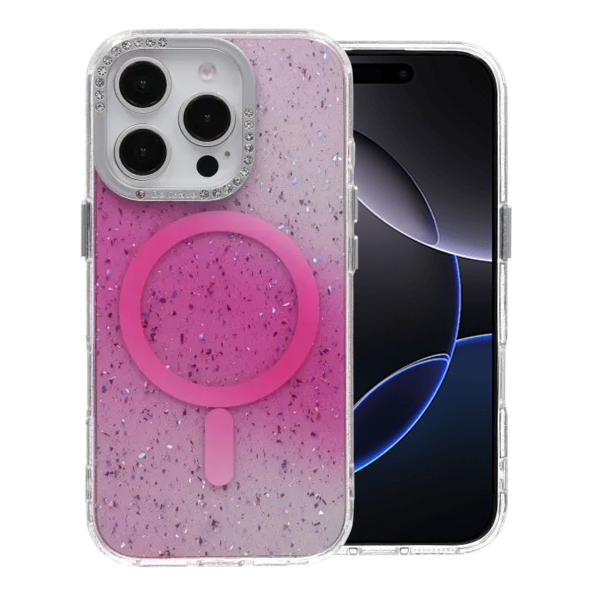 iPhone 16 Pro Kuori Glitter Diamond MagSafe Vaaleanpunainen