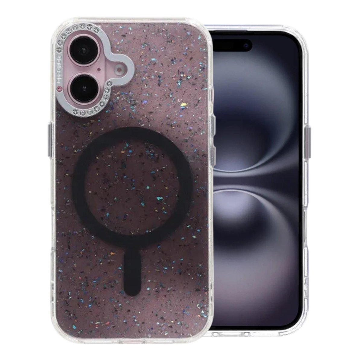 iPhone 16 Kuori Glitter Diamond MagSafe Musta