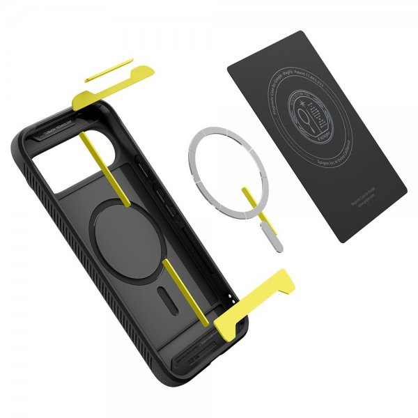 Spigen Google Pixel 10/Pixel 10 Pro -kuori, Rugged Armor MagFit, mattamusta