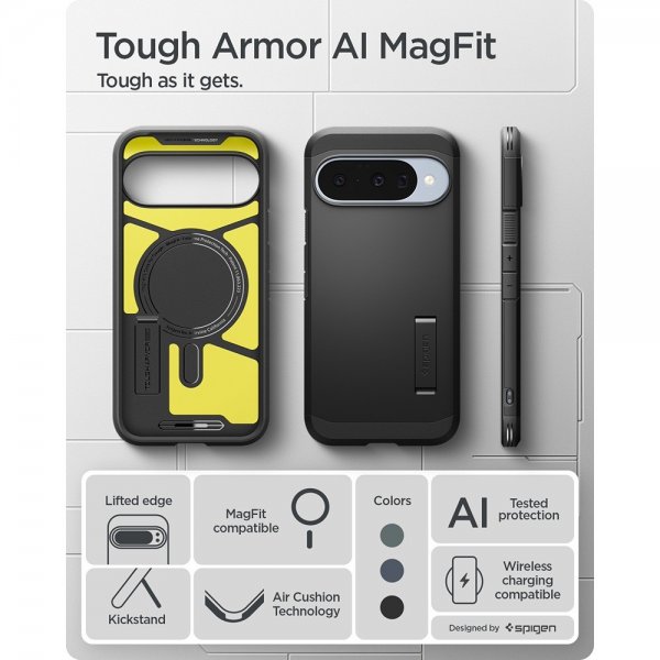 Spigen Google Pixel 10/Pixel 10 Pro Suojakuori Tough Armor MagFit Musta