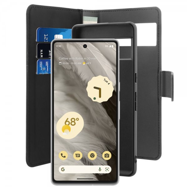 Puro Google Pixel 7a Lompakkokotelo Irrotettava 2-in-1 Musta