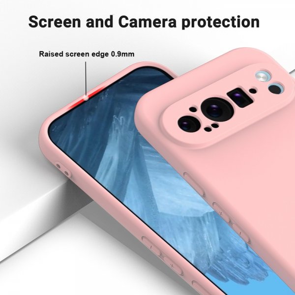 Google Pixel 9 Pro XL -kuori hihnalla, silikoninen, vaaleanpunainen