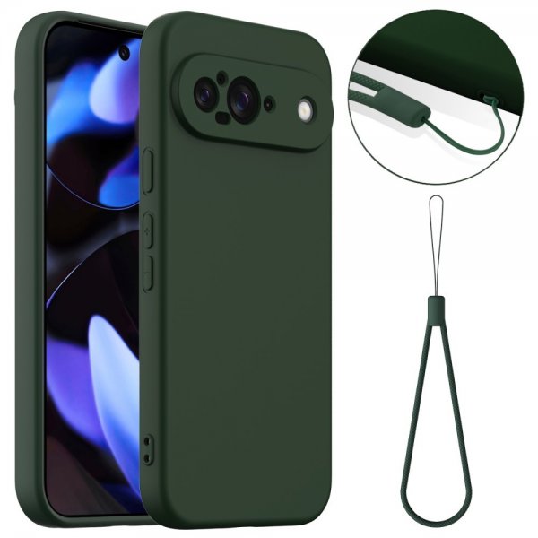 Google Pixel 9 Kuori hihnalla silikoni MagSafe Tummanvihreä