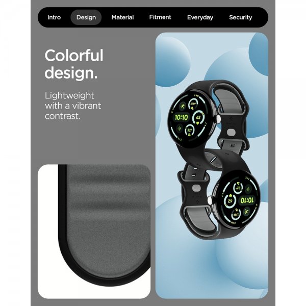 Spigen Google Pixel Watch 3/4 45mm Ranneke Nano Pop Musta Sesame