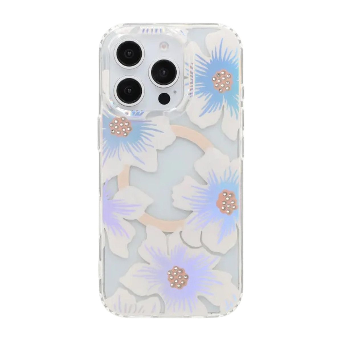 iPhone 16 Pro Kuori Kukkakuvioinen Strassi MagSafe Sininen Violetti