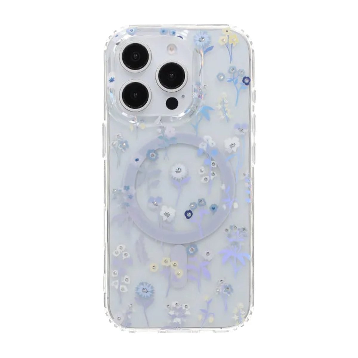 iPhone 16 Pro Kuori Kukkakuvioinen Strassi MagSafe Violetti