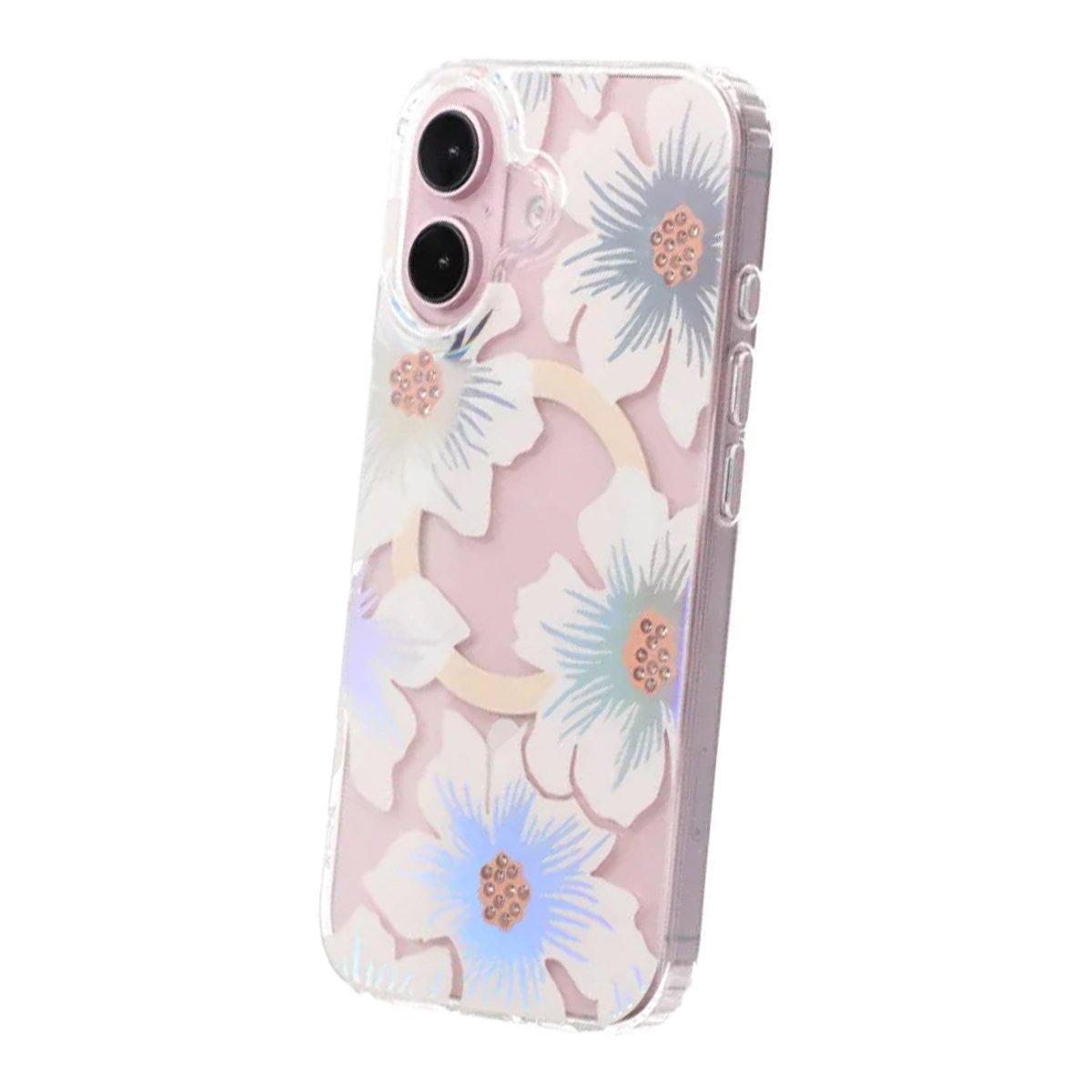 iPhone 17 Kuori Kukkakuvioinen Strassi MagSafe Sininen Violetti