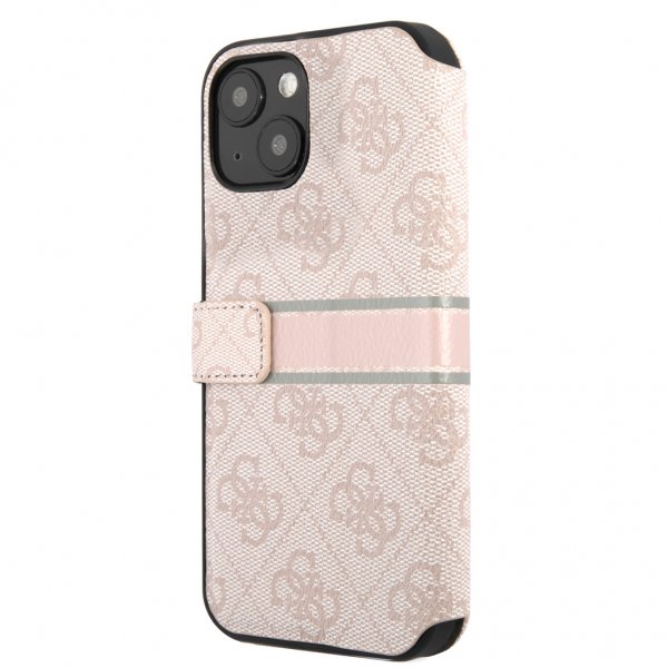 Guess iPhone 13 -kotelo, Printed Stripe, pinkki