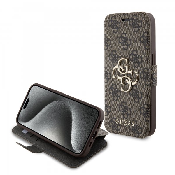 Guess iPhone 15 Pro Kotelo 4G Logo Ruskea