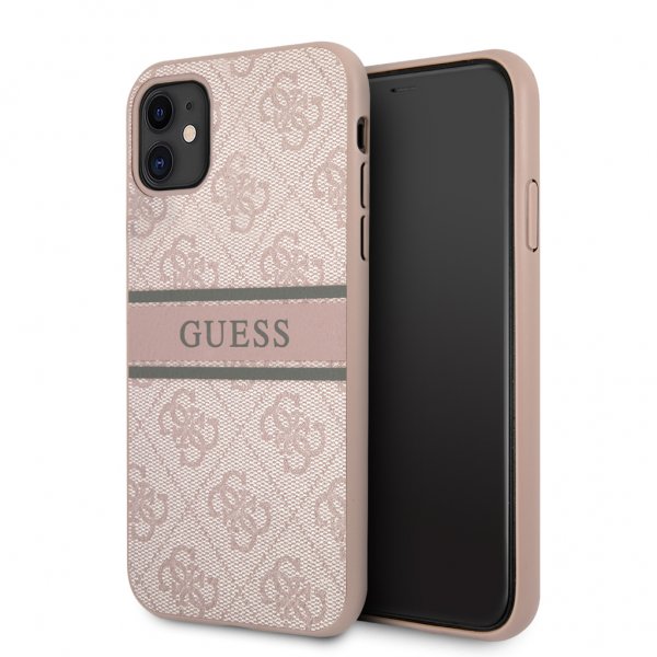Guess iPhone 11 -suojakuori painetulla vaaleanpunaisella raidalla