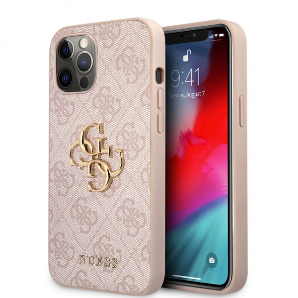 Guess iPhone 12/iPhone 12 Pro Kuori Metallilogo Roosa