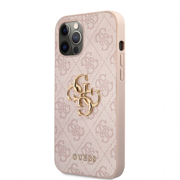 Guess iPhone 12/iPhone 12 Pro Kuori Metallilogo Roosa