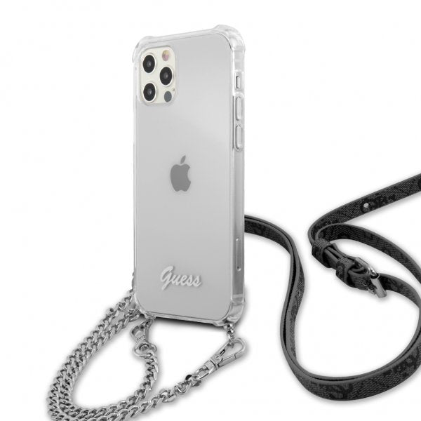 Guess iPhone 12/iPhone 12 Pro Suojakuori Chain & Script Silver Clear
