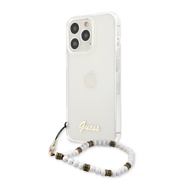 Guess iPhone 13 Pro Suojakuori Pearl Handle Script Logo White