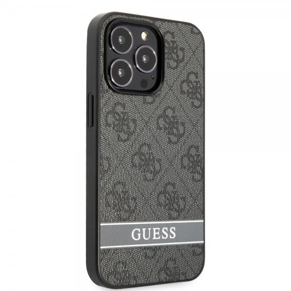 Guess iPhone 13 Pro -suojakuori Printed Stripe Bottom, harmaa