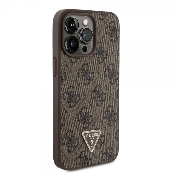 Guess iPhone 15 Pro Max Kuori Metal Logo Strass Crossbody Strap Ruskea