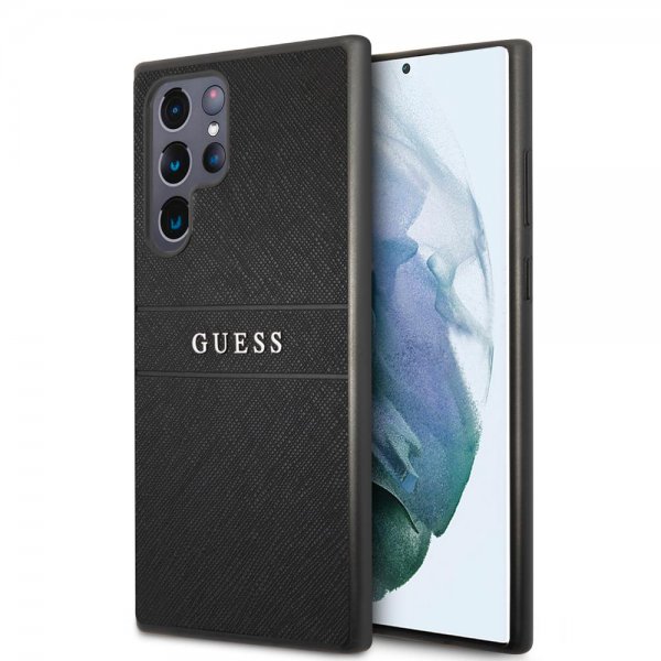 Guess Samsung Galaxy S22 Ultra Suojakuori Saffiano Metal Logo Musta