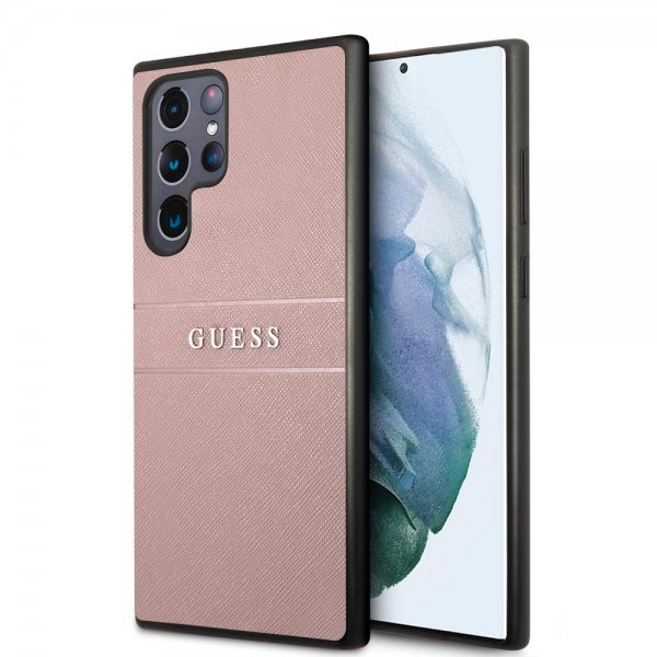 Guess Samsung Galaxy S22 Ultra Suojakuori Saffiano Metal Logo Ruusu