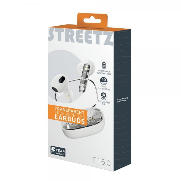Streetz Kuulokkeet T150 Läpinäkyvät True Wireless Nappikuulokkeet Valkoinen