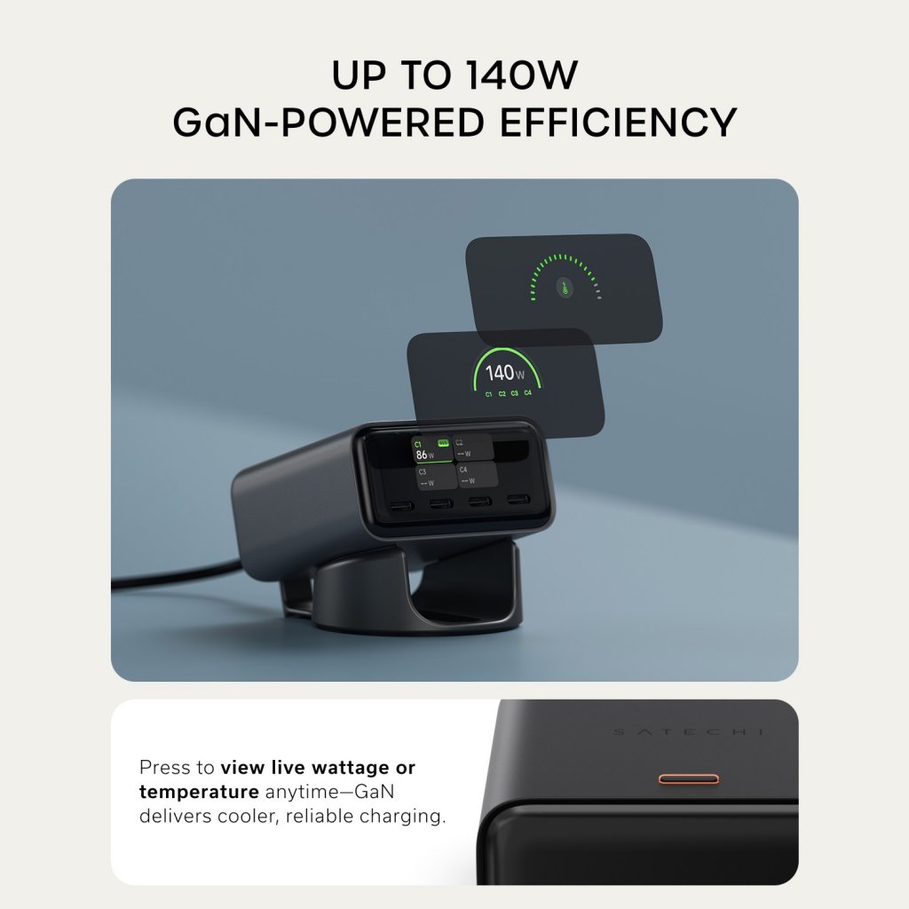 Satechi ChargeView 140W -pöytälaturi, avaruusmusta