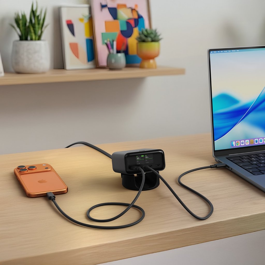 Satechi ChargeView 140W -pöytälaturi, avaruusmusta