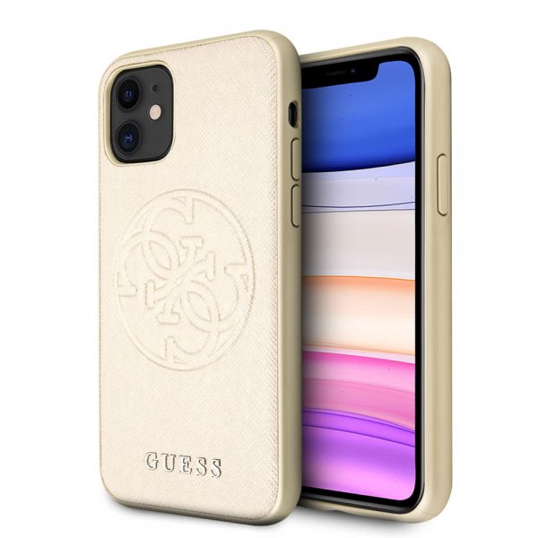 Guess iPhone 11 -suojakuori, Saffiano Cover, kulta
