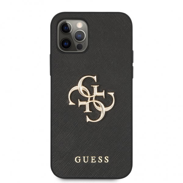 Guess iPhone 12/iPhone 12 Pro Kuori 4G Logo Saffiano Musta