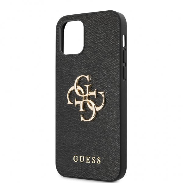 Guess iPhone 12/iPhone 12 Pro Kuori 4G Logo Saffiano Musta