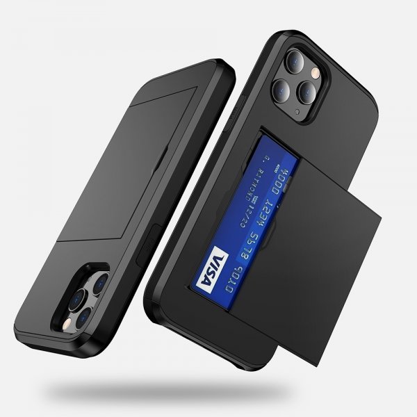 iPhone 12/iPhone 12 Pro Kuoret Card Slide Musta