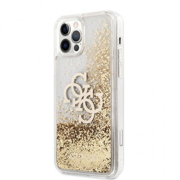 Guess iPhone 12/iPhone 12 Pro -kuoret nestemäisellä glitterillä, kulta/kirkas