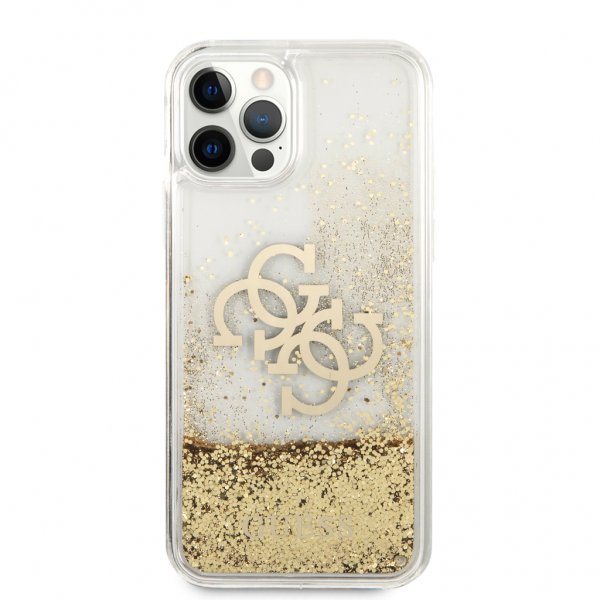 Guess iPhone 12/iPhone 12 Pro -kuoret nestemäisellä glitterillä, kulta/kirkas