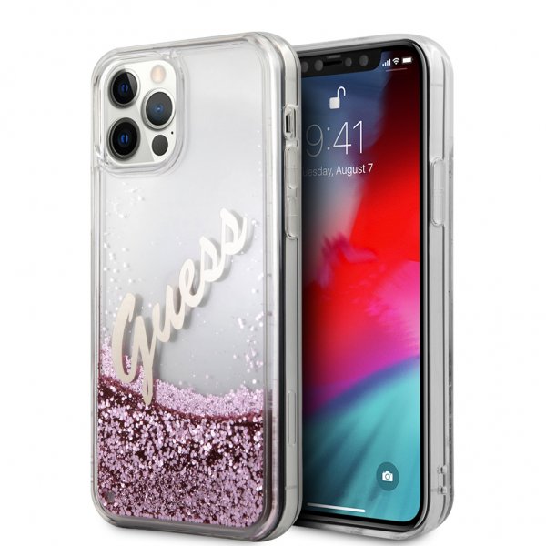 Guess iPhone 12/iPhone 12 Pro Kuori Liquid Glitter Vintage Rosa