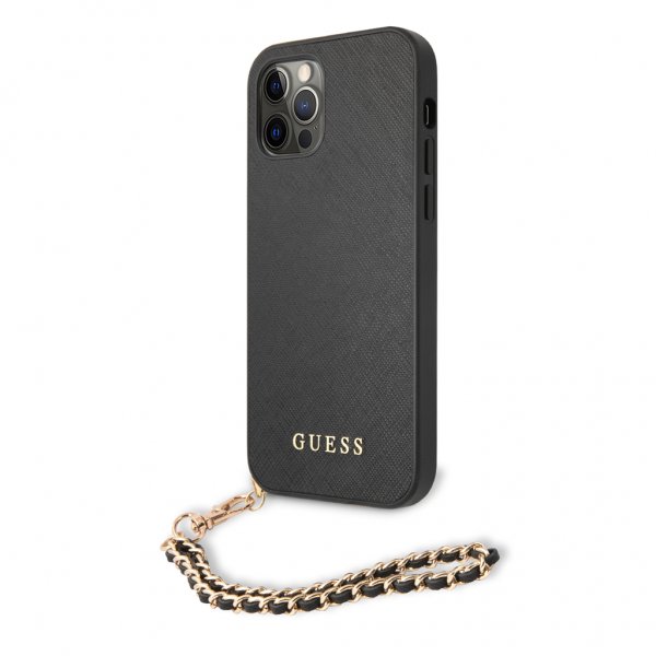Guess iPhone 12/iPhone 12 Pro -kotelo Saffiano Chain Musta