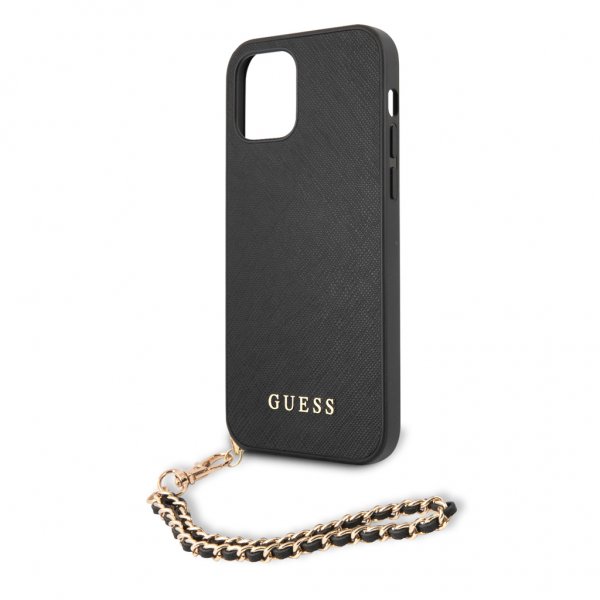 Guess iPhone 12/iPhone 12 Pro -kotelo Saffiano Chain Musta