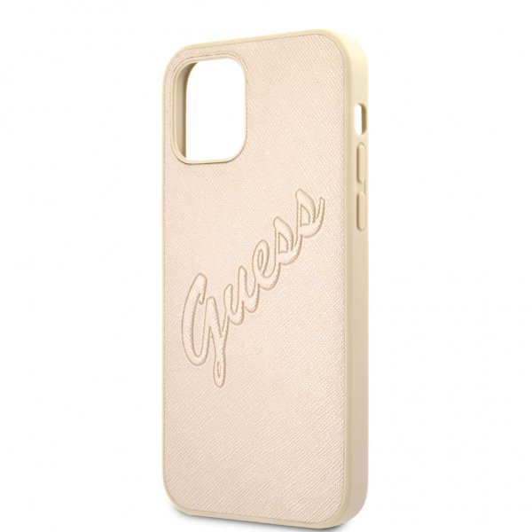 Guess iPhone 12/iPhone 12 Pro Suojakuori Saffiano Vintage Script Kulta
