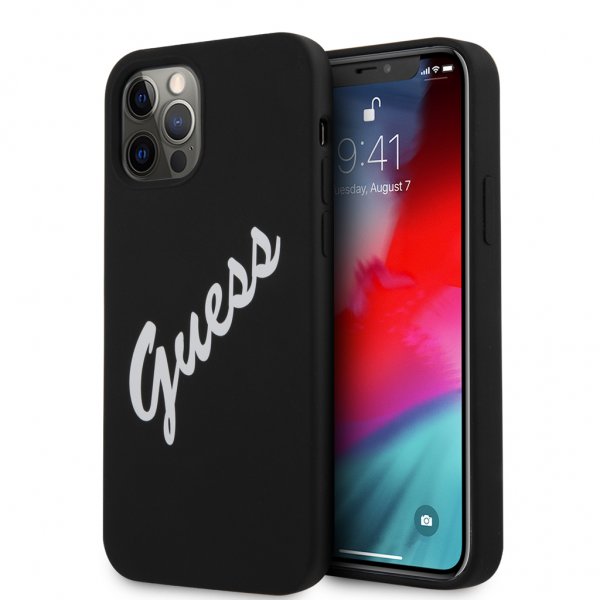 Guess iPhone 12/iPhone 12 Pro Vintage Silikonikuori Musta