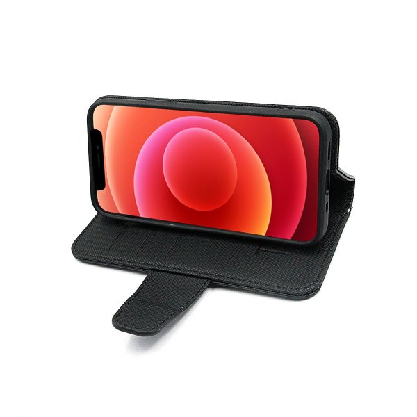 Rvelon iPhone 12 Mini -kotelo, avattava korttitasku, musta
