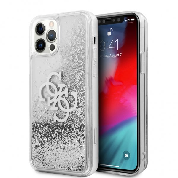 Guess iPhone 12 Pro Max Kuori Liquid Glitter Silver Kirkas