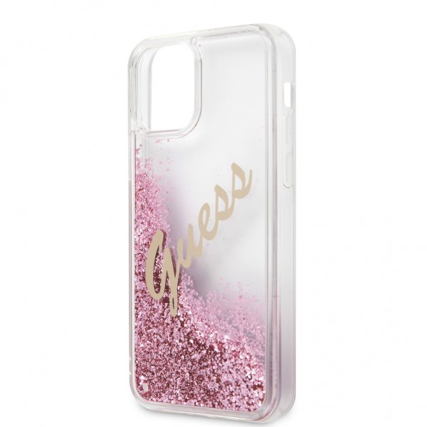 Guess iPhone 12 Pro Max -kuoret Liquid Glitter Vintage Rosa