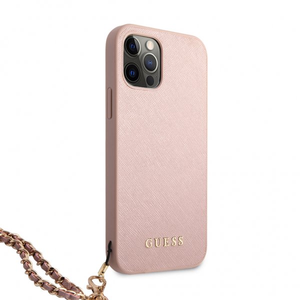 Guess iPhone 12 Pro Max Kuori Saffiano Chain Pink