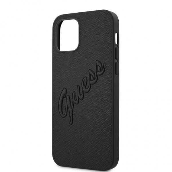 Guess iPhone 12 Pro Max -kuoret Saffiano Vintage Script Musta