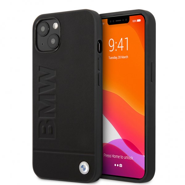 BMW iPhone 13 Mini Kuori Hot Stamp Metallilogo Musta